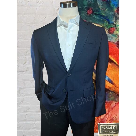 Jos A Bank Travel Tech Mens 38S Slim Navy Blue Blazer Jacket Textured - Picture 1 of 14